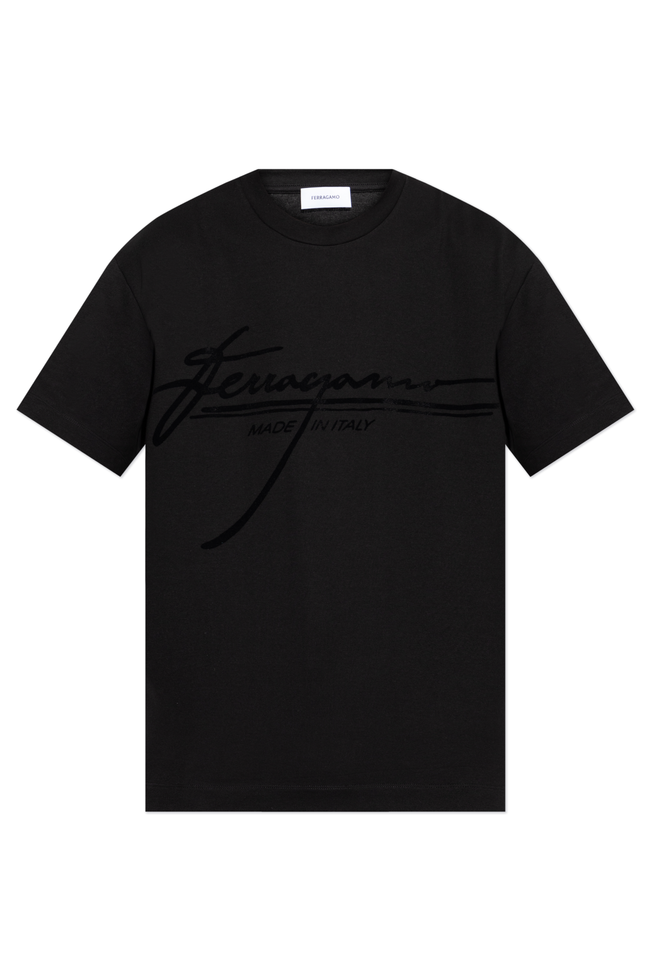 Black T-shirt with a logo and velvet finish FERRAGAMO